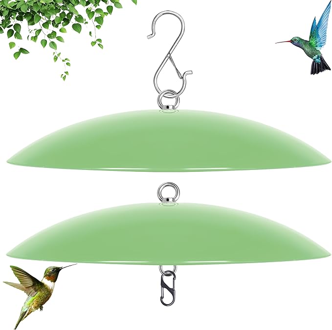 13" Bird Feeder Rain Guard, Hummingbird Feeders Shade Dome Cover, Hanging Baffle for Bird Feeder Pole,Smart Birds Feeder's Umbrella(Light Green),2 Pack