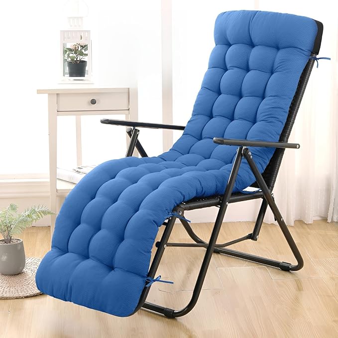 Patio Lounge Chair Cushion, Waterproof Zero Gravity Chair Cushions with Ties, 66x21x4 Inches Chaise Lounge Chair Cushion for Outdoor Indoor Furniture, Royal Blue (Only Cushion)