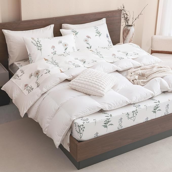 QSH Floral King Size Sheet Sets - 100% Egyptian Cotton Floral Bedding Sheets Flower Pattern Printed Bedding King Size Bed Sheets 17.5" Extra Deep Pocket 4pcs