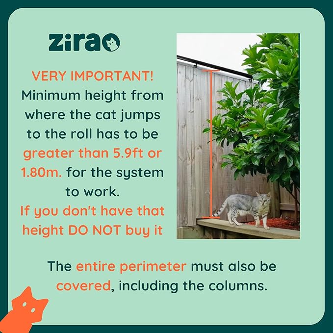 ZIRAO ROLL - Outdoor Cat Anti-Escape Barrier, Quality Cat Protection for Patios and Gardens, Cat Fence, Cat Barrier, 23.4 Ft