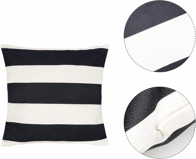 tiggell 4 Pack Waterproof Pillow Covers Outdoor Throw Pillowcases Decorative Garden Cushion Case for Home Garden Patio Couch Balcony Striped (18 * 18 inch, Black & White)