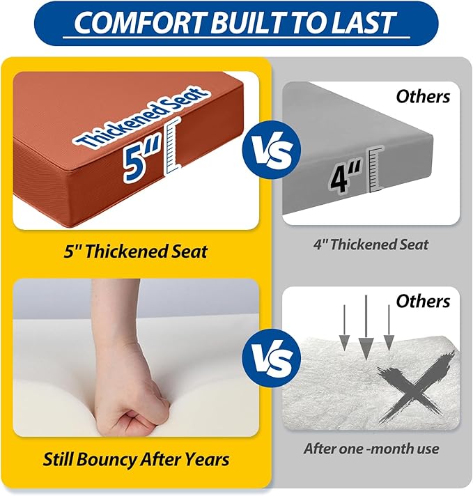 AAAAAcessories Outdoor Seat Cushions for Chairs, Fade-Resistant, Waterproof Patio Furniture Replacement Cushions, 25.5" x 25.5" x 5" + 25.5" x 19", Rust