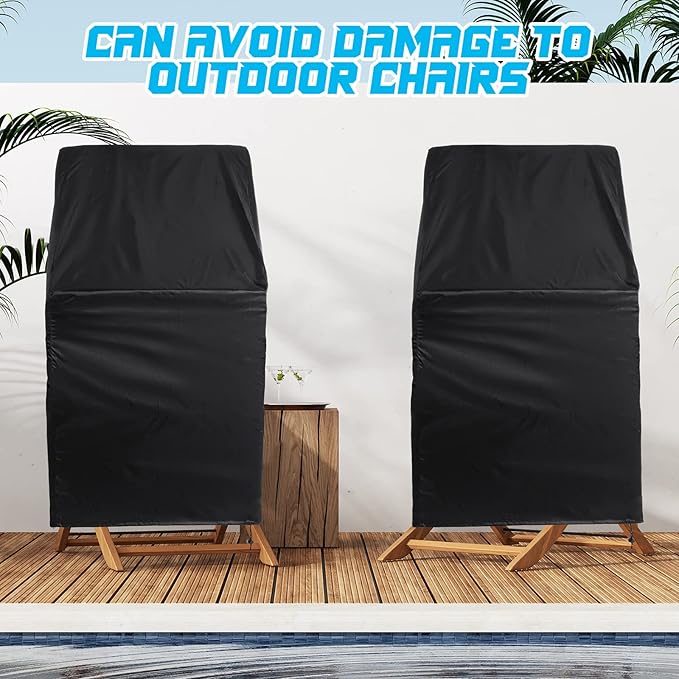Moukeren 8 Pcs Black Outdoor Chair Cover Waterproof Stacking Patio Chair Cover for Lounge Furniture Lawn 210D Oxford Cloth 25" L x 25" W x 47" H