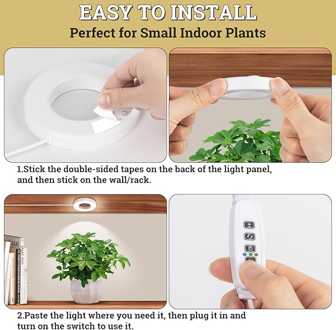 Ceiling Grow Lights for Indoor Plants, 96 LEDs Full Spectrum Halo LED Plant Light, with 3/9/12H Auto Timer Switch, 3 Colors,10 Dimming, Plant Lights for Small Plants, 2 Head