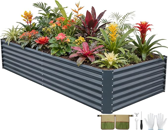 G GOOD GAIN 8x4x2 ft Galvanized Raised Garden Bed Kit, Large Metal Planter Box Outdoor for Vegetables, Flowers, Herbs, 478 Gallon Capacity Deep Root Design, Grey