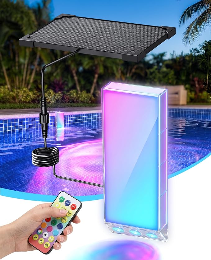 Solar Pool Lights for Inground & Above Ground Pools, 38 LED Magnetic Underwater Submersible Lights with Remote & Timer, IP68 Waterproof Solar Powered Pool Light, 30+ Color Modes