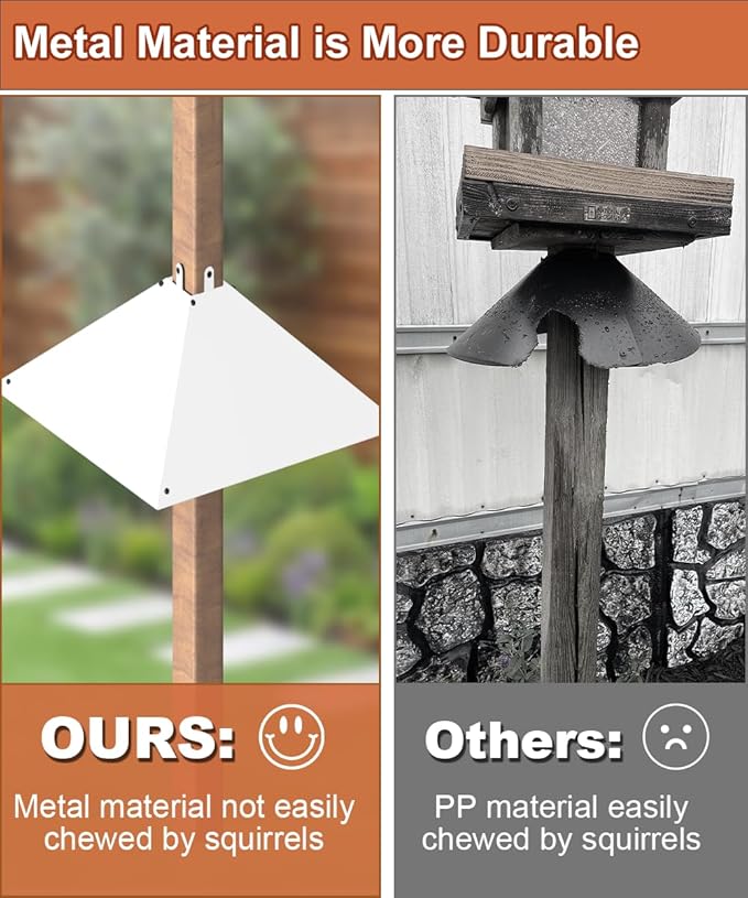 Metal Squirrel Baffle for 4x4 Post, Outside Wooden Pole Mount Squirrel Guards for Bird Feeders, 17 Inch Squirrels Deterrents Stopper to Deter Racoons, White, 2pcs, (Patented No.: D1069260)