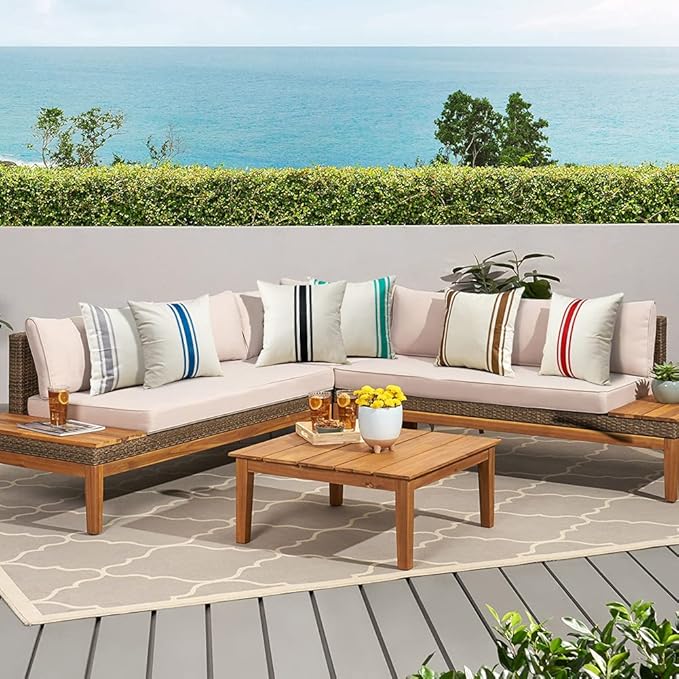 OTOSTAR Pack of 2 Outdoor Waterproof Decorative Pillow Covers 20x20 Inch Linen Geometry Pillowcases Cushion Case Garden Throw Pillow Covers Pillows Shell for Patio Furniture Couch Tent Balcony (Black)