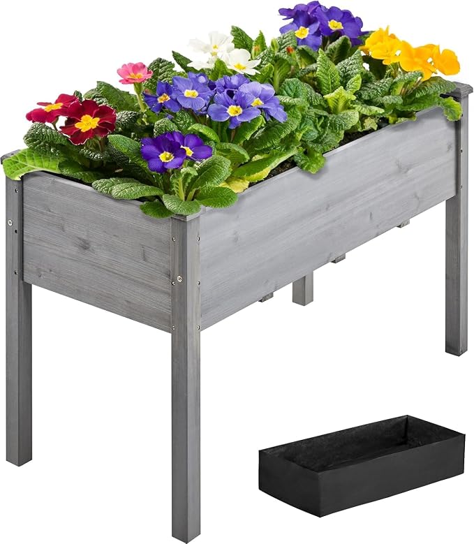 Simple Deluxe Raised Garden Bed with Legs, 48x24x30 Inch Wooden Planter Box with Liner, Elevated Outdoor Garden Box for Patio, Balcony & Backyard Use, Grey