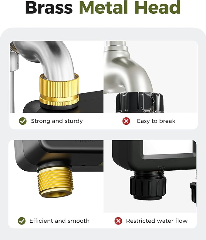 Diivoo Brass Sprinkler Timer, IP66 Waterproof Programmable Hose Timers for Watering with Large Display, Rain Delay & Manual Mode for Outdoor Automatic Irrigation of Garden, Lawn, Yard