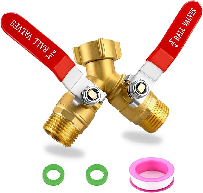 Ceaeso Brass Garden Hose Splitter 2 Way Heavy Duty, Y Valve Hose Splitter With Stainless Steel Long Handle, 3/4" GHT Thread Y Valve Water Garden Hose Tap Adapter