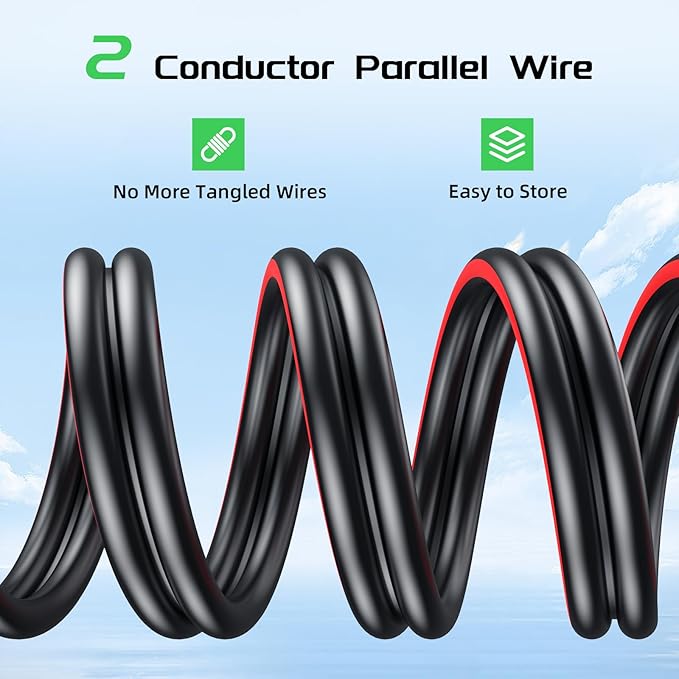 Bateria Power 30Ft 10AWG Solar Panel Extension Cable, 6mm² Twin Wire Conductor Parallel Solar Wire Adapter Kit with Waterproof Female & Male Solar Connectors for RV, Marine, Photovoltaic Systems