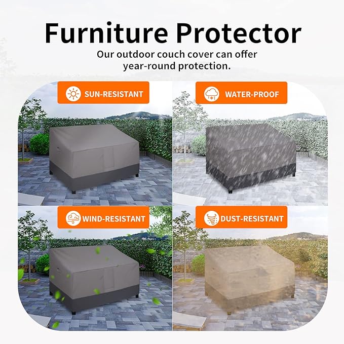 Easy-Going Heavy Duty 2 Seater Outdoor Loveseat Cover, Waterproof Windproof Patio Furniture Sofa Cover with Air Vent (58Wx32.5Dx31H inch, Gray/Dark Gray)