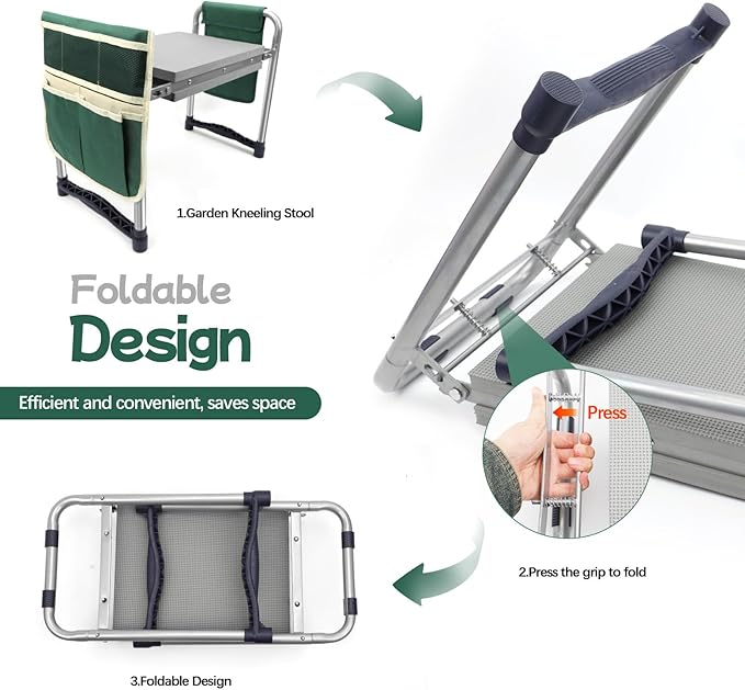 Garden Kneeler and Seat with 11.5" Wide Pad, Foldable Garden Stool with 2 Tool Bags, Heavy Duty Garden Kneeler for Gardening, Women, Horticulturist