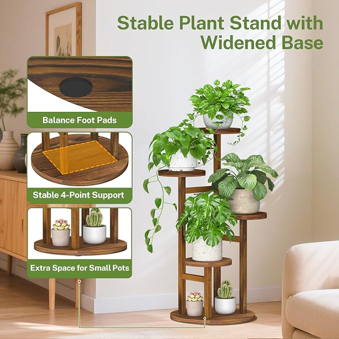 iDavosic.ly Tiered Plant Stand Indoor Outdoor Set of 2, 5 Tier Plant Stand for Tall Plants & 4 Tier Outdoor Plant Stands for Patio Rust Proof