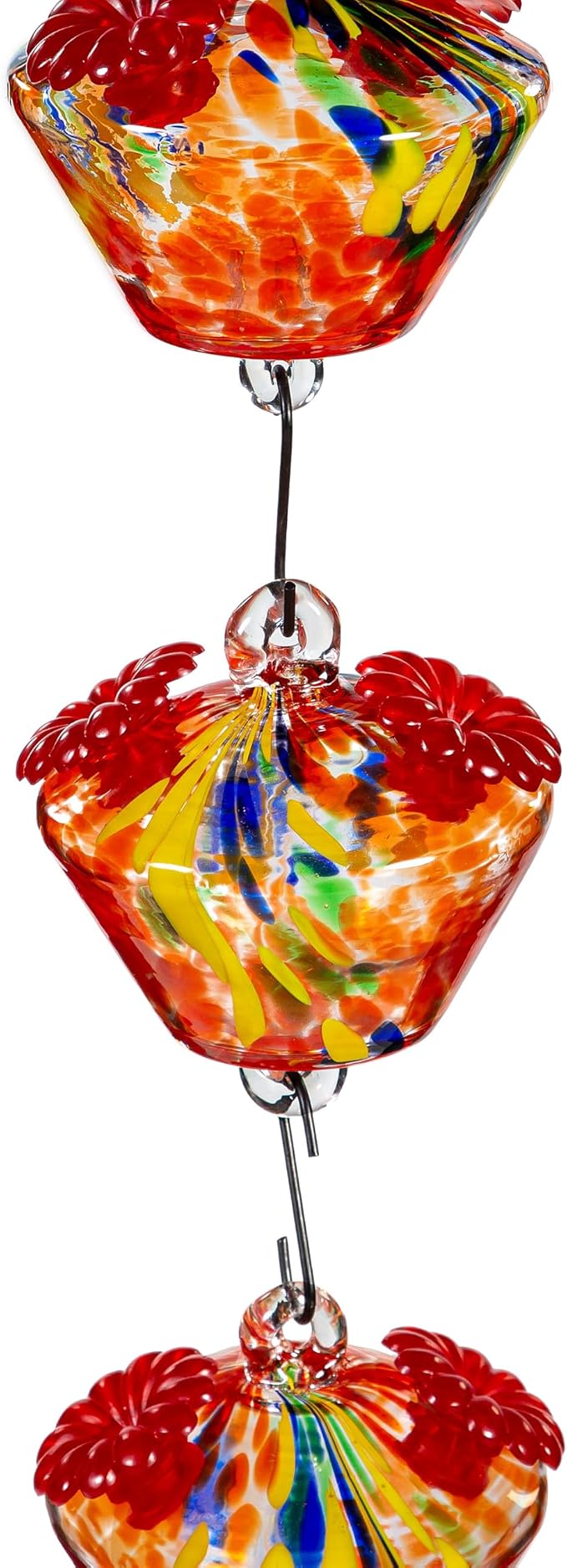 Evergreen Garden Set of 3 Art Glass Hanging Chained Hummingbird Bird Feeder - Fade and Weather Resistant Indoor/Outdoor Decoration for Homes, Yards and Gardens (Yellow & Red)