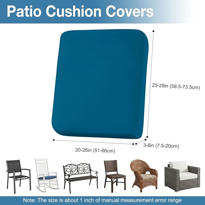 hyha Waterproof Outdoor Cushion Covers for Patio Furniture, Stretch Patio Chair Cushion Slipcovers, Coated UV Resistant Replacement Seat Covers, Solid Color (Peacock Blue, 14PC)