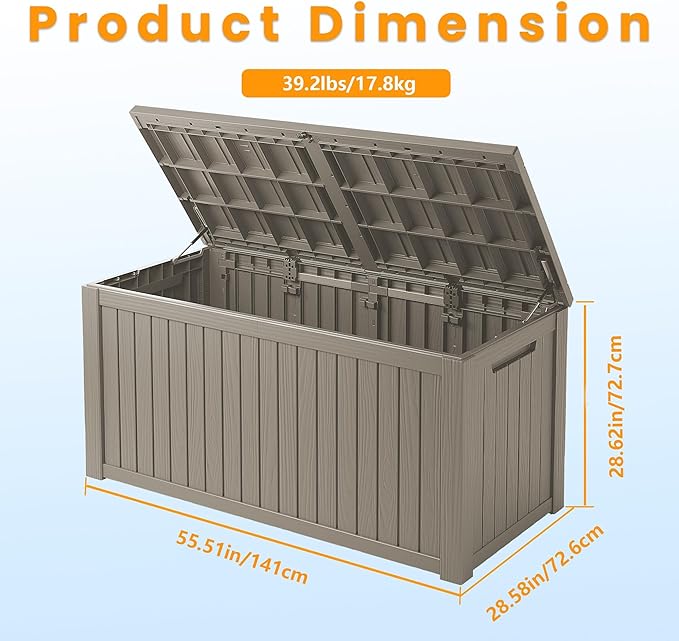 Outdoor Storage Box 205GAL Waterproof Resin Deck Box,Pool Accessories Supplies，UV-Resistant Lockable Package Delivery Bin for Garden Tools,Large Patio Outside Cushions,Chest,Furniture,Grey