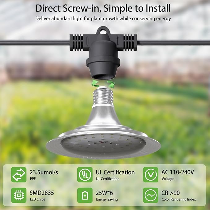 Outdoor LED Grow Light, Waterproof String Plant Growing Light, 21 FT Full Spectrum Growth Light, Suitable for Garden, Farm, Flower, Seedling Greenhouse Grow Light (6 Light)