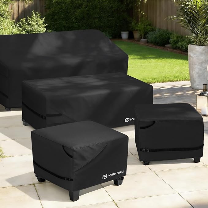 Porch Shield Patio Ottoman Cover - Waterproof Outdoor Rectangular Side Table Covers – 40L x 30W x 20H inch, Black