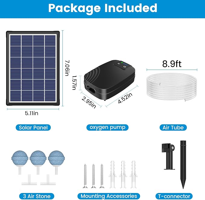 NFESOLAR 4W Solar Pond Aerator with 2200mAh Battery Backup, All-in-One Solar Air Pump, 24/7 Continuous Oxygenation, Quiet Operation, 3 Modes Bubbler, Portable for Small Ponds & Fish Tanks