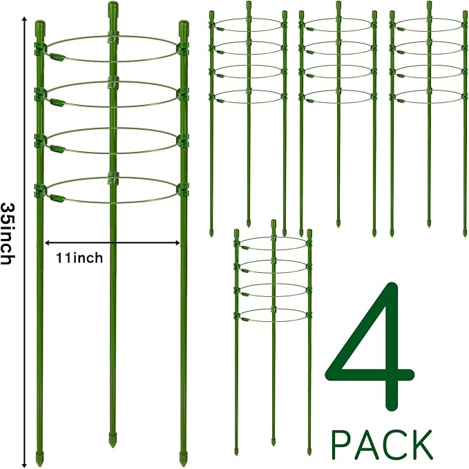 Legigo 4 Pack Tomato Cages for Garden- 36 Inches Adjustable Garden Cucumber Trellis Plant Support Cages Stakes, Trellis Support Rings for Outdoor Climbing Plants, Pots