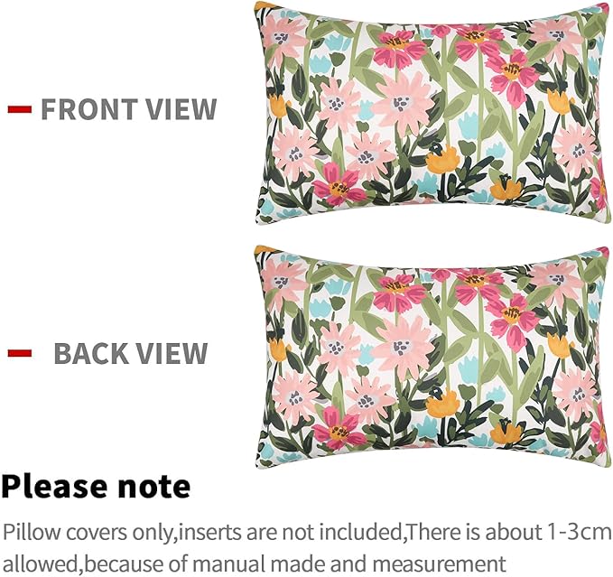 Pyonic Outdoor Pillows Cover Pack of 2 Floral Waterproof Throw Pillow Covers 12X20 inch Outdoor Lumbar Pillows for Patio Furniture Garden Outside Waterproof Throw Pillows