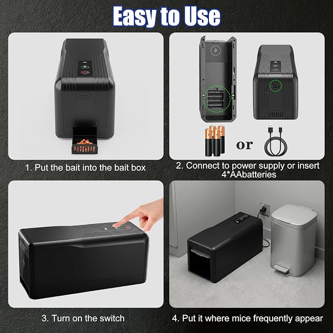 Electric Mouse Trap Indoor, 8000V High Voltage Mouse Zapper with Smart Indicator & Buzzer, Rechargeable Rat Traps with Anti-Escape Door, Reusable No-Touch Humane Killer for Home Kitchen Office