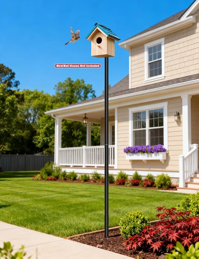 15 FT Purple Martin Bat House Pole, Heavy Duty Bat Houses Kit with Ground Socket, Adapter, Adjustable Heavy Duty 5-Section Birdhouses Pole (3-6-9-12-15 FT) for Birdhouses and Wildlife Nesting