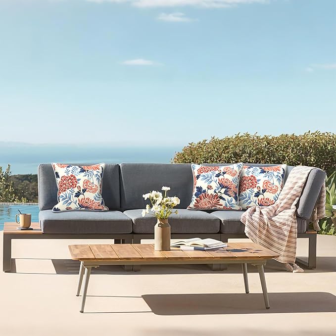 LVTXIII Outdoor/Indoor Throw Pillows, Decorative Patio Accent Pillows, Fluffy Water Repellent Garden Cushions for Home Patio Coach Sofa Use, 20×20 Inch, Pack of 2, Red Chrysanthemum