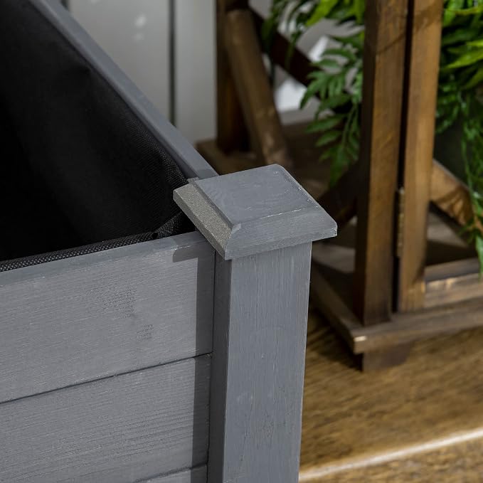 Outsunny Raised Garden Bed with Legs, 48" x 22" x 30", Elevated Wooden Planter Box, Self-Draining with Bed Liner for Vegetables, Herbs, and Flowers Backyard, Patio, Balcony Use, Dark Gray