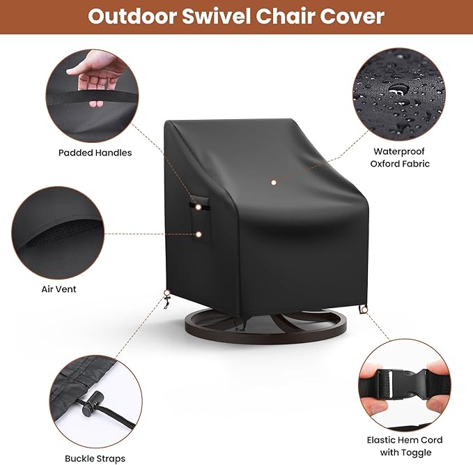 Mrrihand Patio Chair Covers, 2 Pack Outdoor Swivel Lounge Chair Cover, Heavy Duty Patio Rocking Chair Covers, Patio Furniture Covers Waterproof, 30" W×34" D×38.5" H, Black