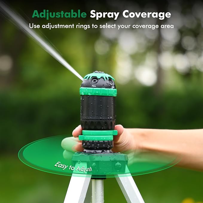 RESTMO Gear Drive Sprinkler with Tripod Base, 5-Pattern Multi-Adjustable Lawn Sprinklers for Yard, Heavy Duty Watering System for Garden Plant, Flower Bed and Large Area Watering