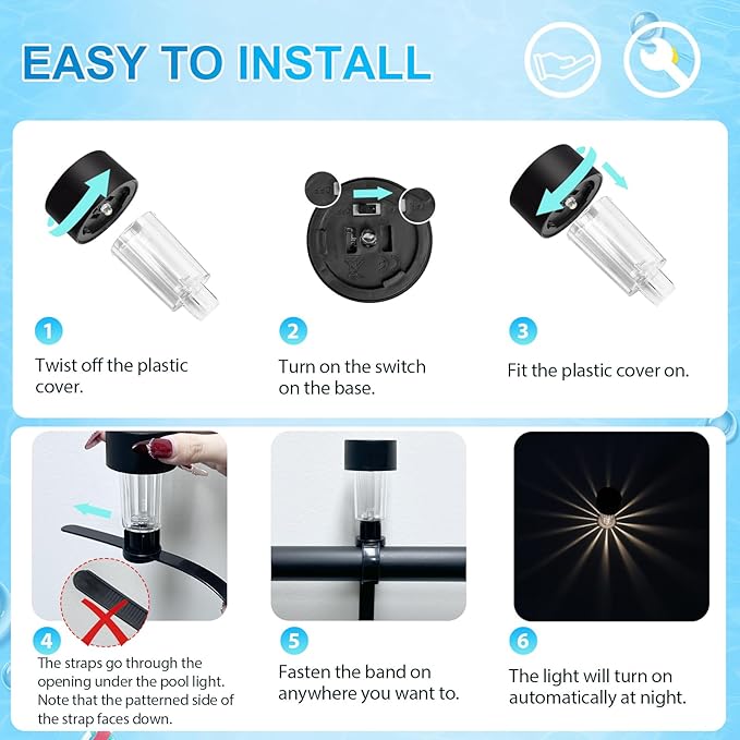 BITIWEND Solar Pool Lights for Framed Above Ground Pools, 6 Pack Waterproof Swimming Pool Accessories Lights, for Outdoor Pool Yard Garden Decoration Night Light