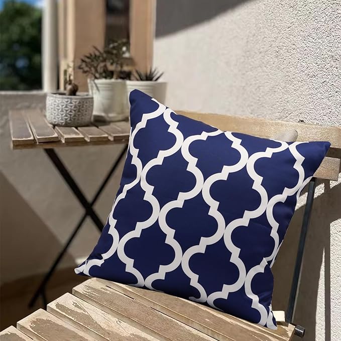 Pack of 2 Outdoor Waterproof Throw Pillow Covers 18x18 Navy Blue and White Throw Pillow Covers Outdoor Pillows Covers for Patio Furniture Garden Balcony Sunbrella Outside(No Pillow Insert)
