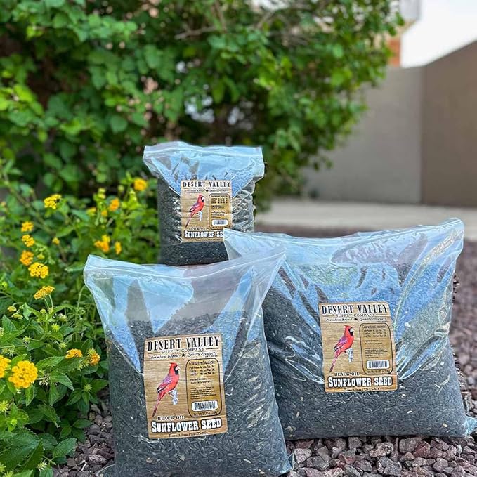 Desert Valley Black Oil Sunflower Seed, All Natural, Non-GMO Premium Wild Bird and Wildlife Food for Cardinals, Dove, Jays, Squirrels, and More (5 Pounds)