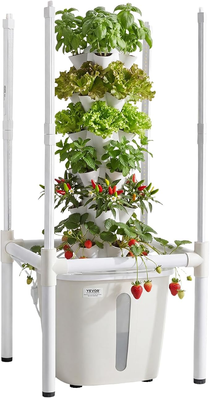 VEVOR Hydroponic Tower, 30 Pods 6 Tiers Hydroponics Growing System Kit with LED Grow Light & App Control, Vertical Home Garden with 20L Water Tank & Pump, Planter for Indoor Herbs, Fruits, Vegetables