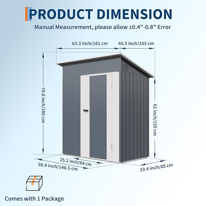 Garvee Outdoor Storage Shed 5x3 FT, Metal Garden Tool Shed with Lockable Doors & Vents, Weather-Resistant Backyard Storage Shed for Tools, Lawn Equipment & Patio
