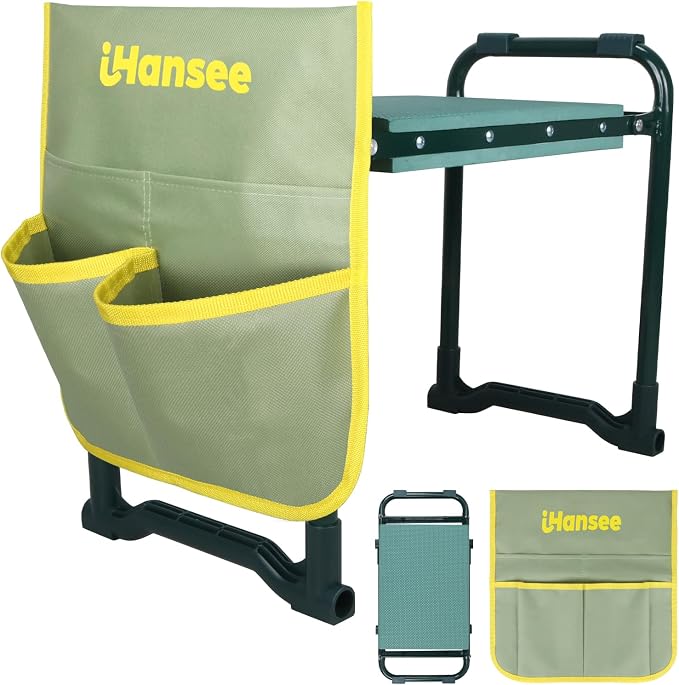 Garden Kneeler and Seat, Foldable Garden Stool with Handles, Heavy Duty All Metal Frame, Gardening Kneeling Bench Workseat w/Tool Pouch for Women Men Seniors, Weeding&Planting, Gardening Gift