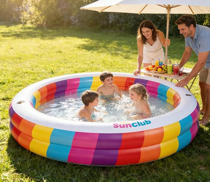 Kids Splash Pool Inflatable 74" Round, Large BPA-Free PVC Kiddie Pool with Drain Plug for Ages 3-12