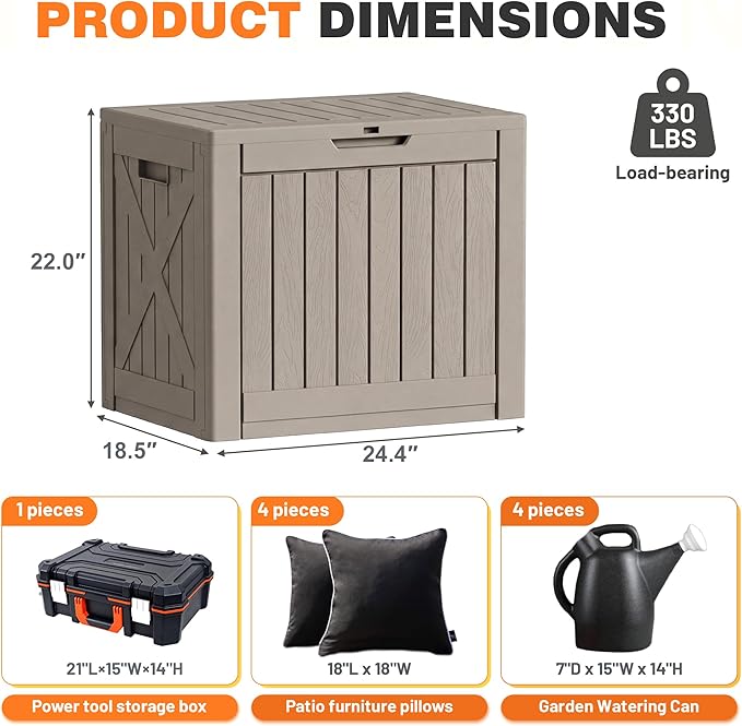 42 Gallon Outdoor Storage Box, Lockable Resin Deck Box for Patio, Yard, and Poolside, Waterproof & Sunproof Organizer for Furniture, Tools, Pool Supplies, Coffee