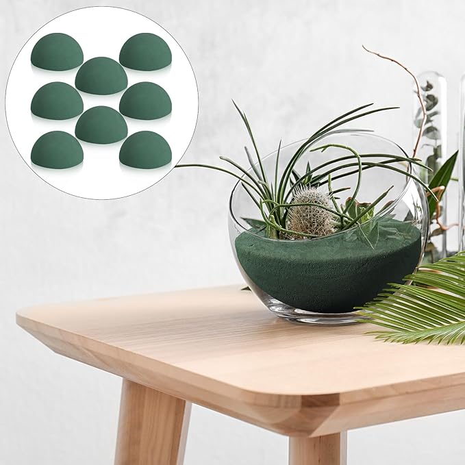Shihanee 8 Pcs Half Ball Floral Dry Foam Green Round Foam Block Dry Balls Large Flower Craft for Artificial Plant Bouquet Arrangement DIY Craft(4.72 x 2.36 Inches)