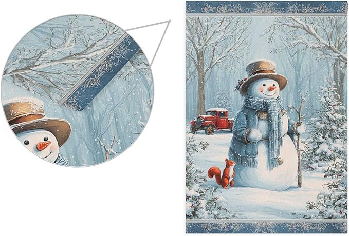 Pfrewn Christmas Winter Garden Flag 12x18 Double Sided Snowman Squirrel Snow Forest Small House Yard Flags Welcome Seasonal Outdoor Indoor Banner for Xmas Holiday Yard Home Decoration