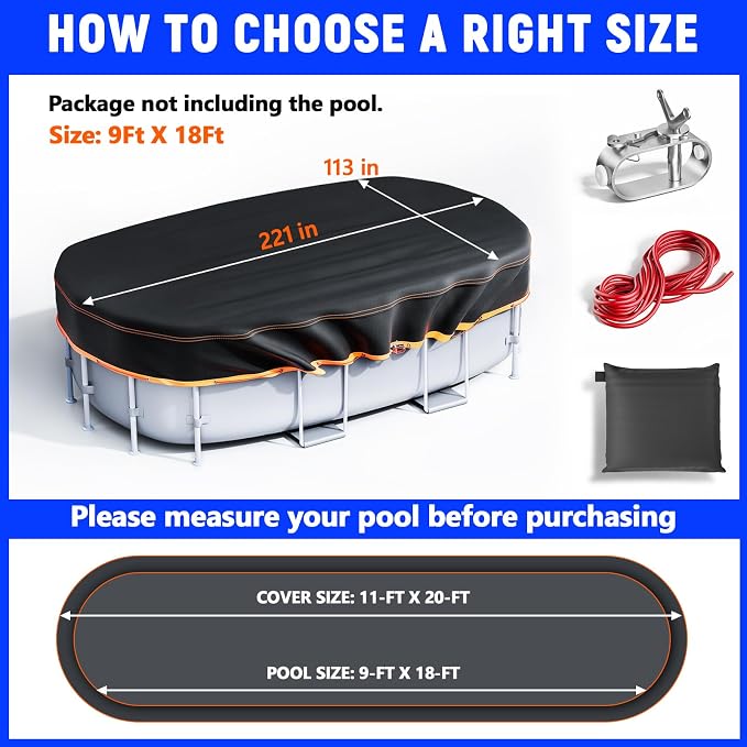9x18Ft Oval Pool Cover - Solar Rectangular Covers for Above Ground Pools, Oxford Fabric Pool Covers for Above Ground Pools with Winch and Cable, Waterproof and Dustproof Swimming Pool Cover