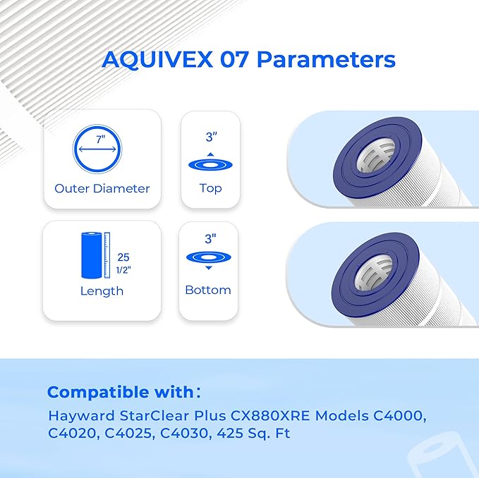 CX880XRE Pool Filter Cartridge, Compatible with Hayward SwimClear C4000, C4020, C4025, C4030, Hayward C880E, CX880XREPAK4, Pleatco PA106, PA106-PAK4, Unicel C-7488, 4 Pack