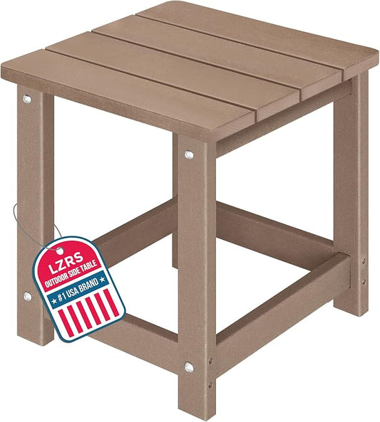 LZRS Patio End Table, Heavy Duty HDPE Outdoor Coffee Table with Wood Texture, Weatherproof Composite Table for Adirondack Chairs, Deck, Pool, Indoor/Outdoor, No Peeling Cracking(Weathered Wood)