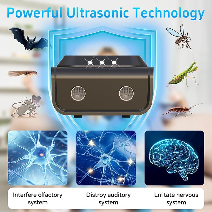 Ultrasonic Rodent Repeller Plug in for Mouse, Rats Squirrels Electronic Pest Repellent Indoor Mouse Traps Deterrent Indoor for Home, Kitchen, Attic, Garage Humane Rat Control (Black)