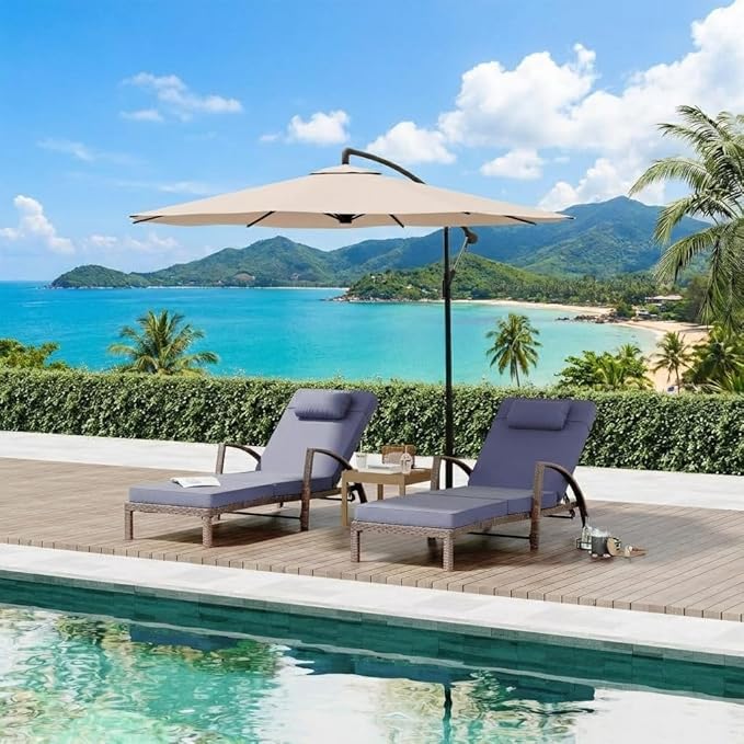 Garvee Outdoor Chaise Lounge Set of 2, 5-Position Adjustable PE Wicker Reclining Chairs with Wheels & 3.5" Cushions, 400 lbs Capacity All-Weather Patio Furniture for Poolside, Garden, Beach(Blue)