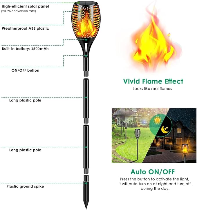 Solar Lights Outdoor 99 LED Higher & Larger Flickering Flame Solar Torch Light 43" Waterproof Outdoor Lighting Solar Powered Pathway Lights Christmas Decorations for Garden Patio Yard (8pack)