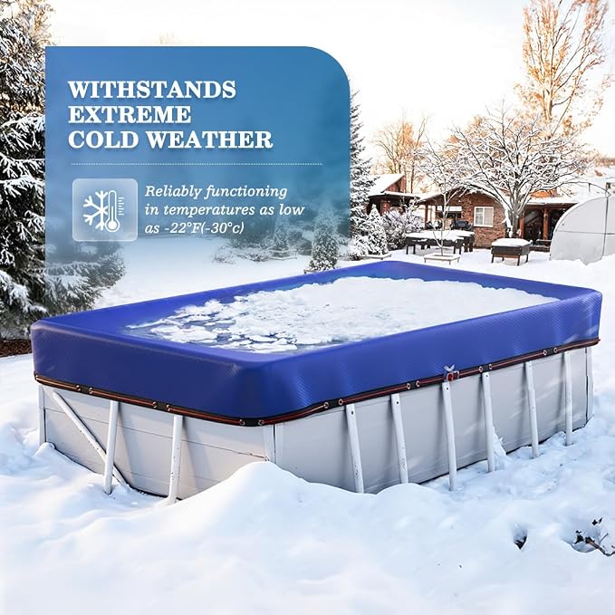 UIRWAY Upgraded 12x24 ft Rectangular Pool Cover- 200gsm Heavy Duty Fabric Pool Cover for Above Ground Pools, Extra Thick & Durable, Cold and UV Resistant, Includes Winch and Cable Set
